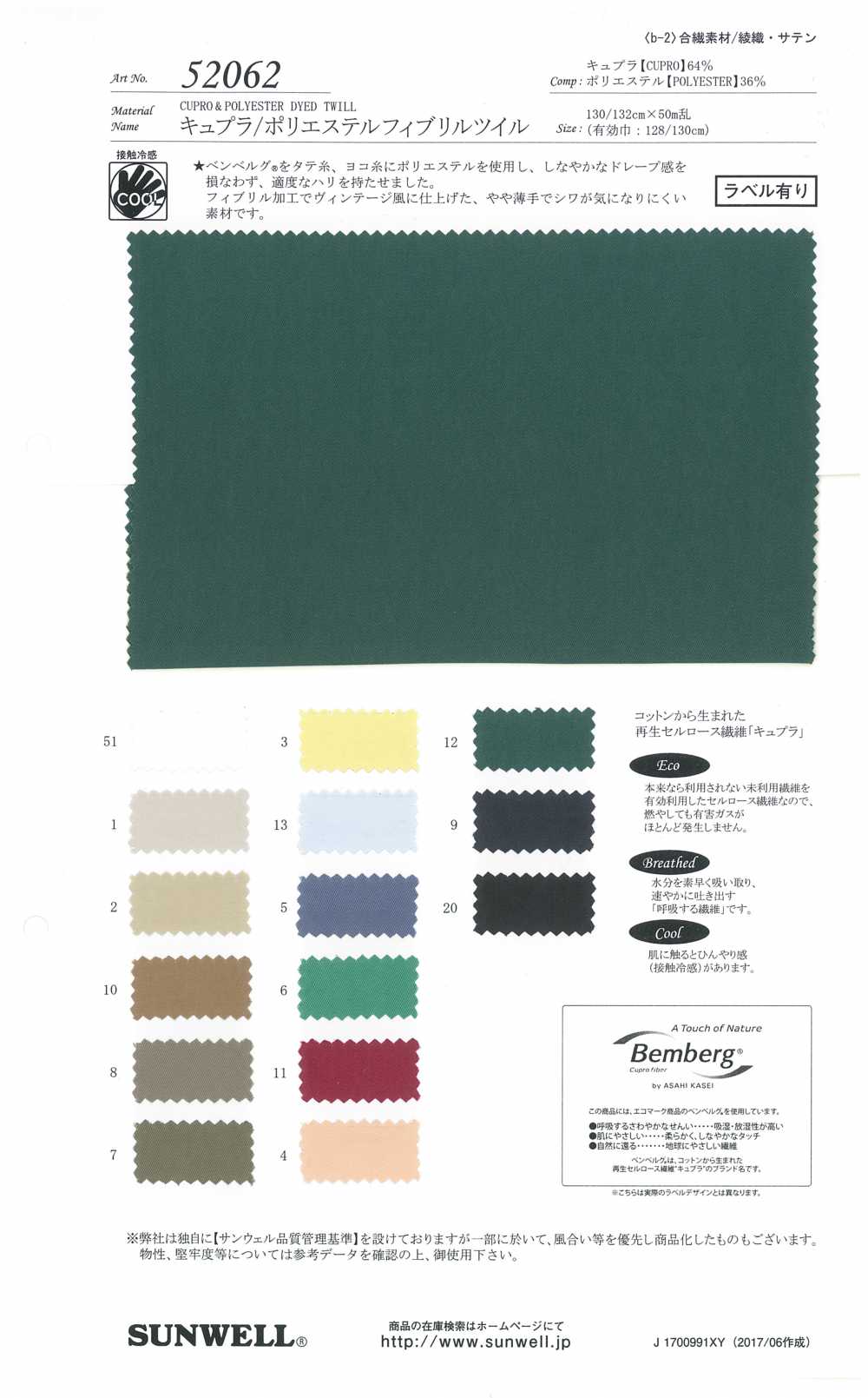 52062 Cupra / Polyester Fibrillen Twill[Textilgewebe] SUNWELL