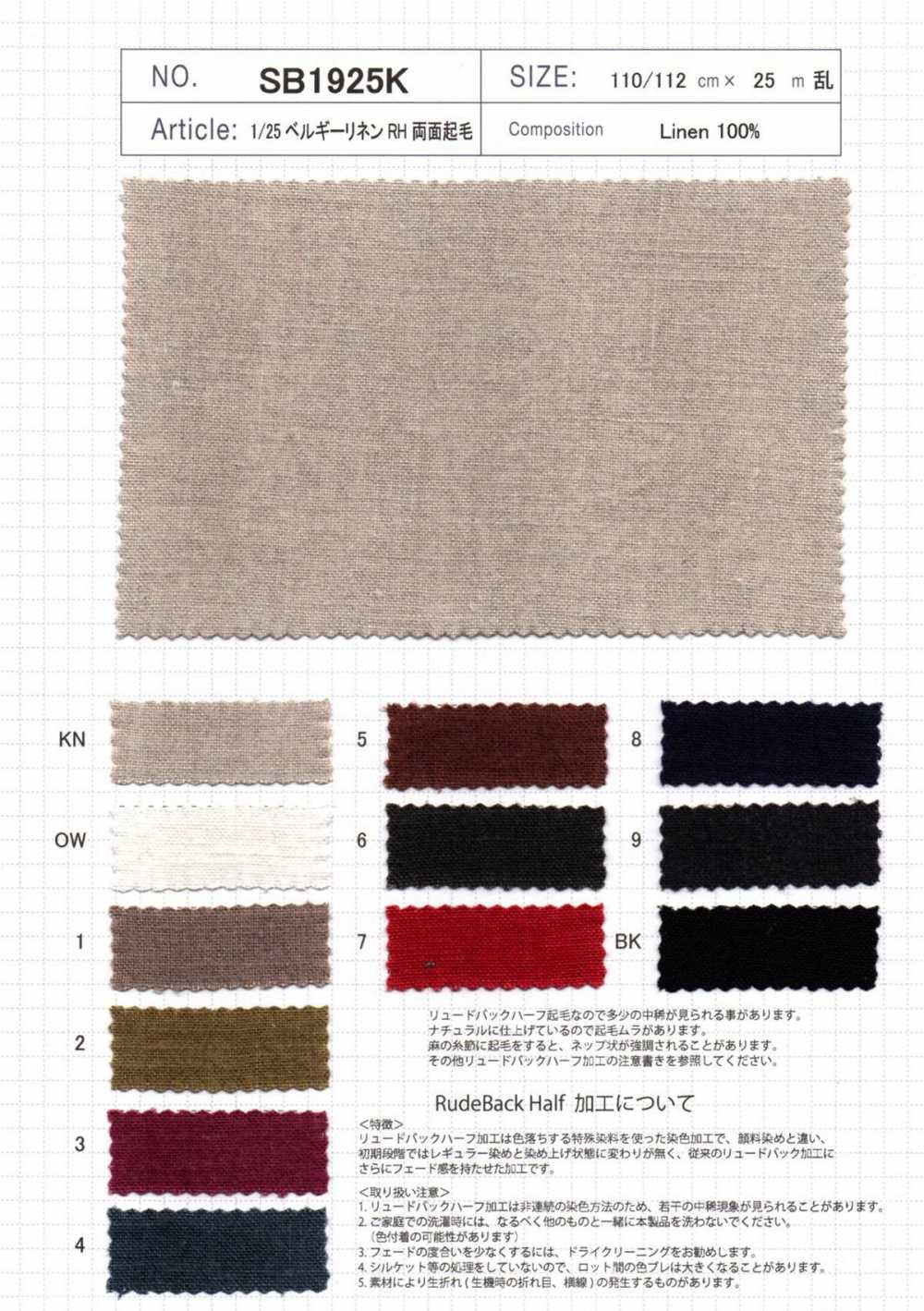 SB1925K Produktname 1/25 Belgisches Leinen RH Fuzzy Auf Beiden Seiten[Textilgewebe] SHIBAYA