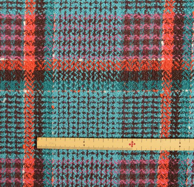 Y6513 LINTON Linton Tweed, Hergestellt In England, Türkisblaues X Rotes Textil LINTON