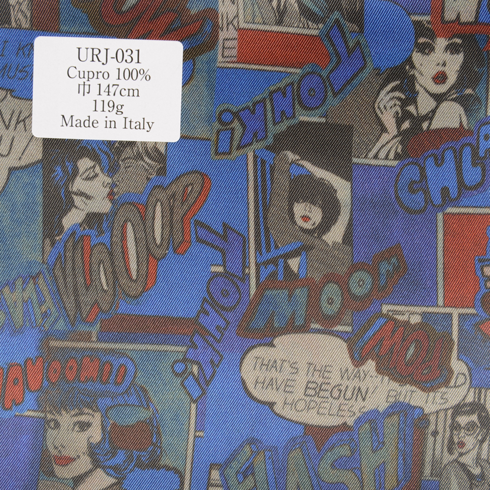 URJ-031 Hergestellt In Italien Cupra 100 % Bedrucktes Futter Comic-Muster Auf Blauer Basis[Beschichtung] TKS