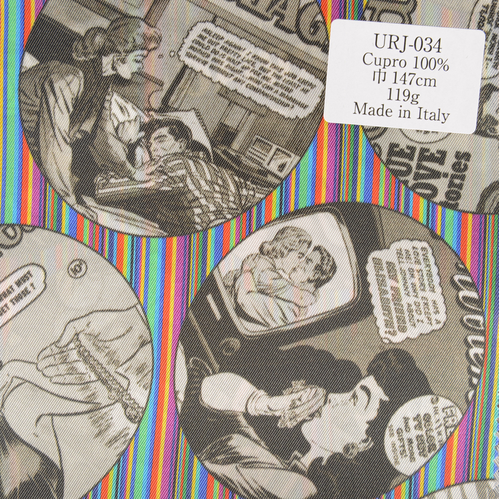 URJ-034 Hergestellt In Italien Cupra 100 % Bedrucktes Futter Comic-Print Auf Regenbogenhintergrund[Beschichtung] TKS