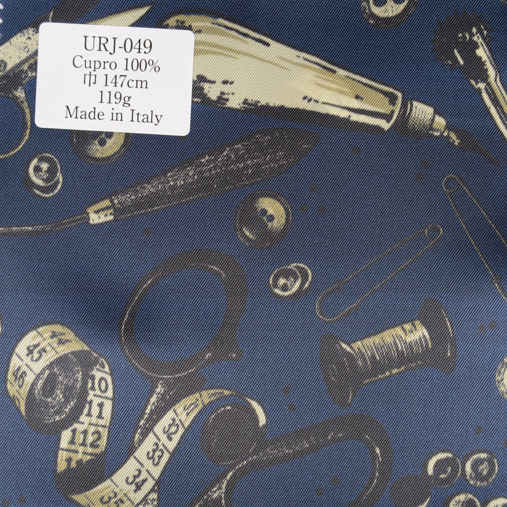 URJ-049 Hergestellt In Italien, Cupra, 100 % Bedrucktes Futter, Schneidewerkzeuge Und Knopfmuster, Blau[Beschichtung] TKS