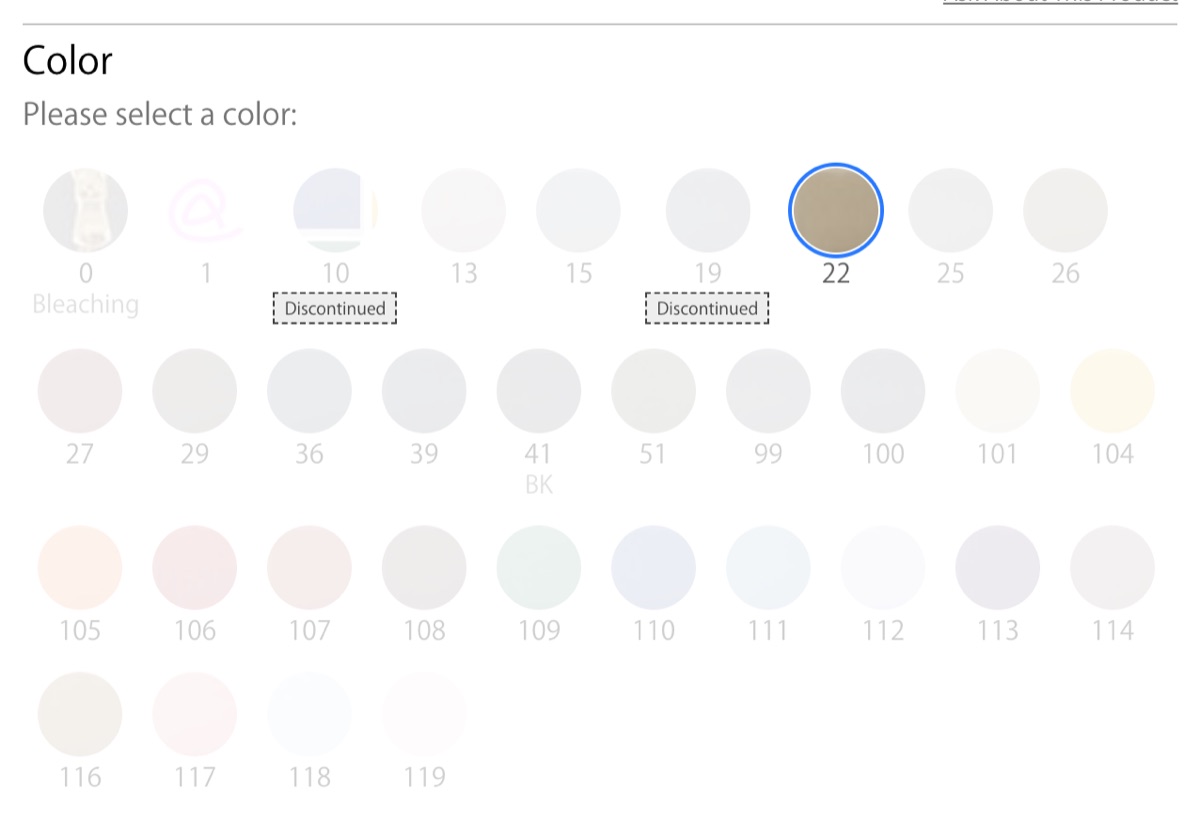 Der Bereich „Farbe“ einer Artikelseite mit ausgewählter Farbe