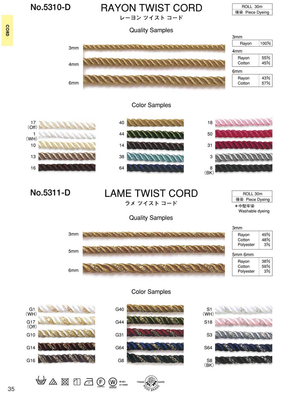 5311-D Lame Twist Cord[Bandbandschnur] ROSE BRAND (Marushin)