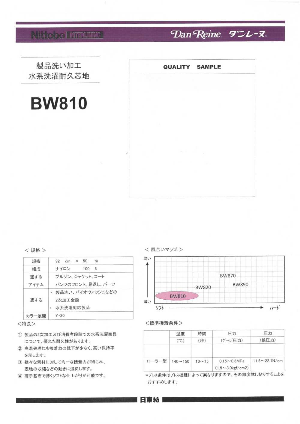 BW810 Produkt Waschverarbeitung Wasserbasiertes Waschen Strapazierfähige Einlage (15D) Nittobo