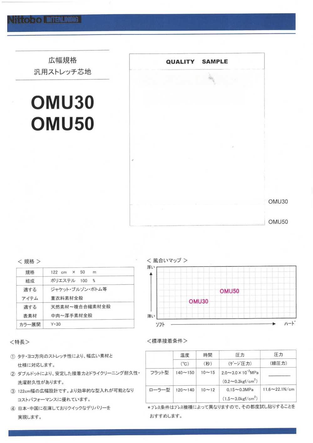 OMU50 Standard-Allzweck-Stretch-Einlage Mit Breiter Breite Nittobo