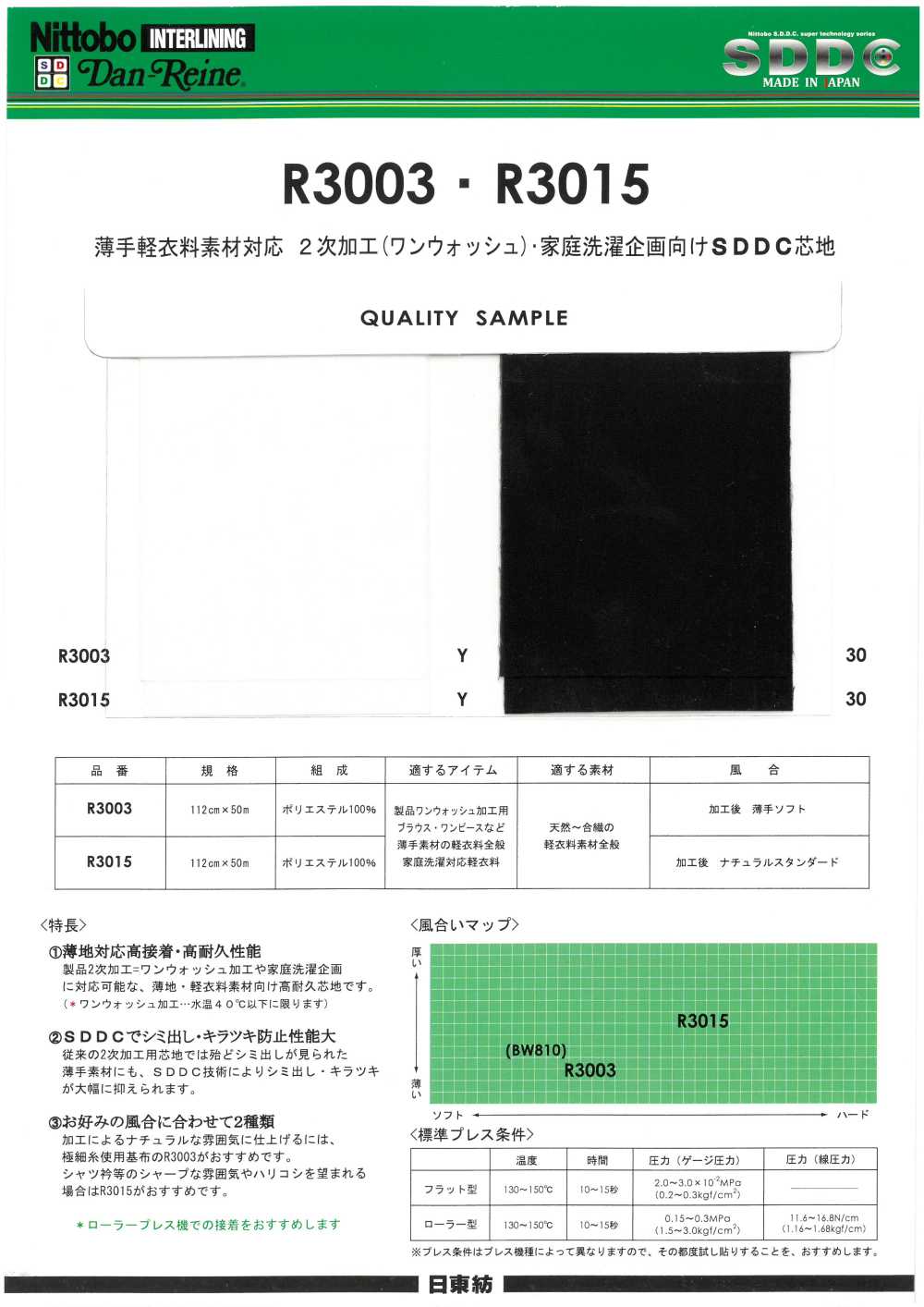 R3015 Dan Reine Für Die Sekundärverarbeitung Dünner Und Leichter Bekleidungsmaterialien (Ein Waschgang) / [Einlage] Nittobo