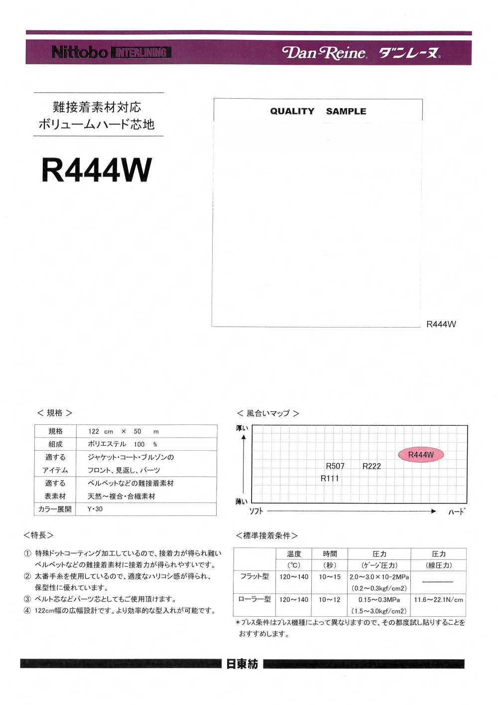 R444W Volumenharte Einlage Für Schwer Zu Verklebende Materialien 100D Nittobo