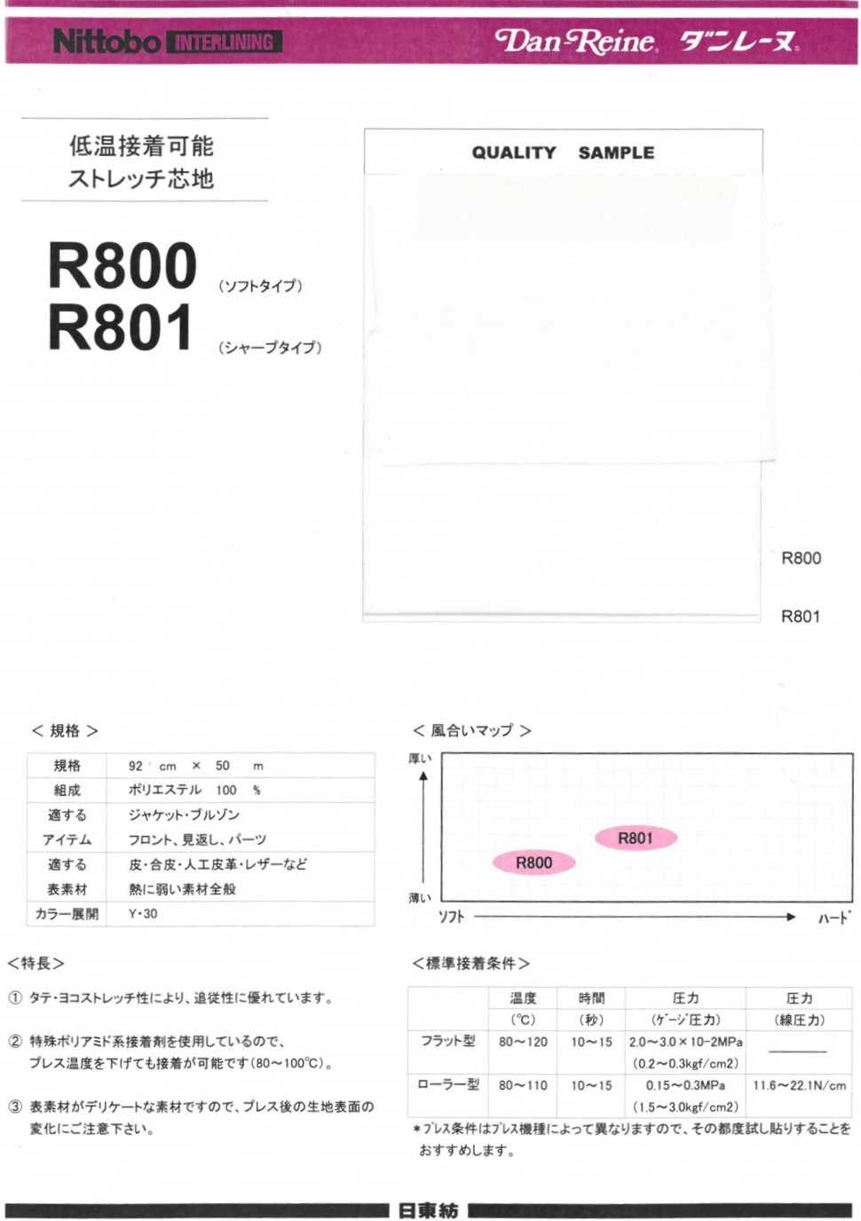 R801 Danlaine Low Temperature Adhesive Stretch Interlining Sharp Typ 30D[Einlage] Nittobo