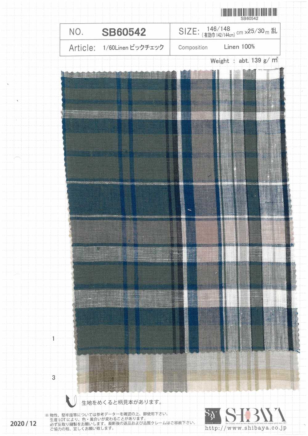 SB60542 1/60 Leinen Big Check[Textilgewebe] SHIBAYA