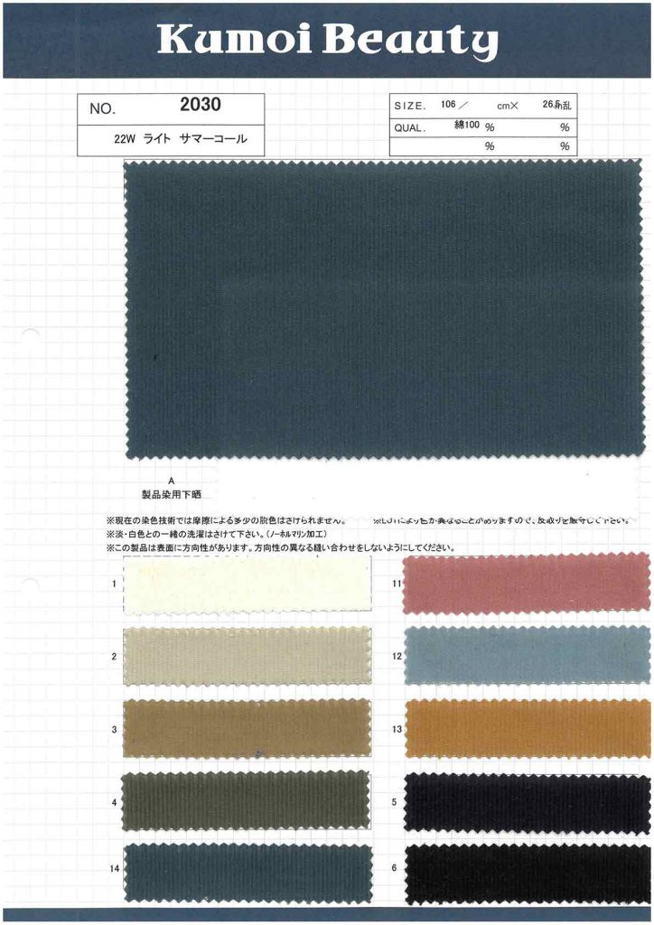 2030 22W Leichter Sommercord[Textilgewebe] Kumoi Beauty (Chubu Velveteen Cord)