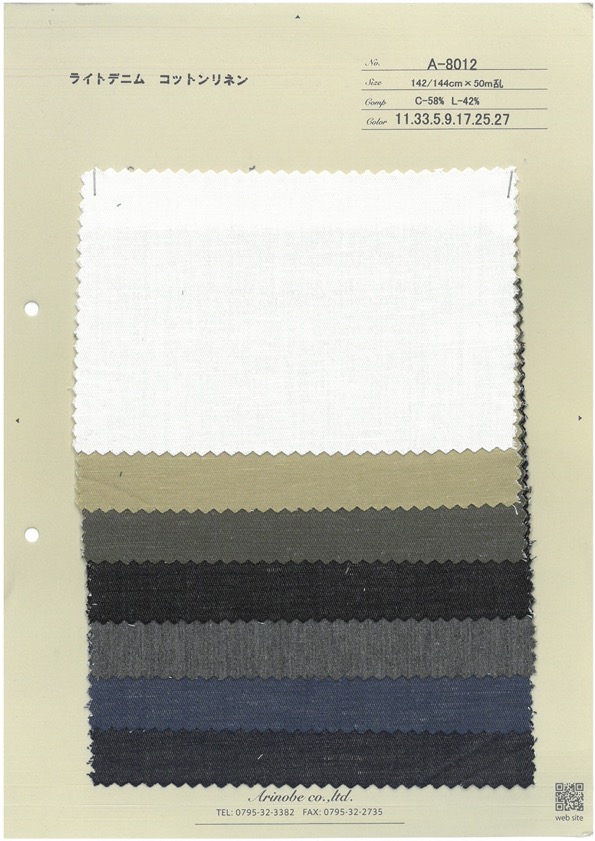 A-8012 Leichtes Denim-Baumwoll-Leinen[Textilgewebe] ARINOBE CO., LTD.