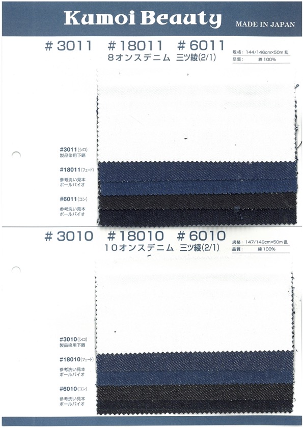 3011 8-oz-Denim-Twill-Gewebe (2/1)[Textilgewebe] Kumoi Beauty (Chubu Velveteen Cord)