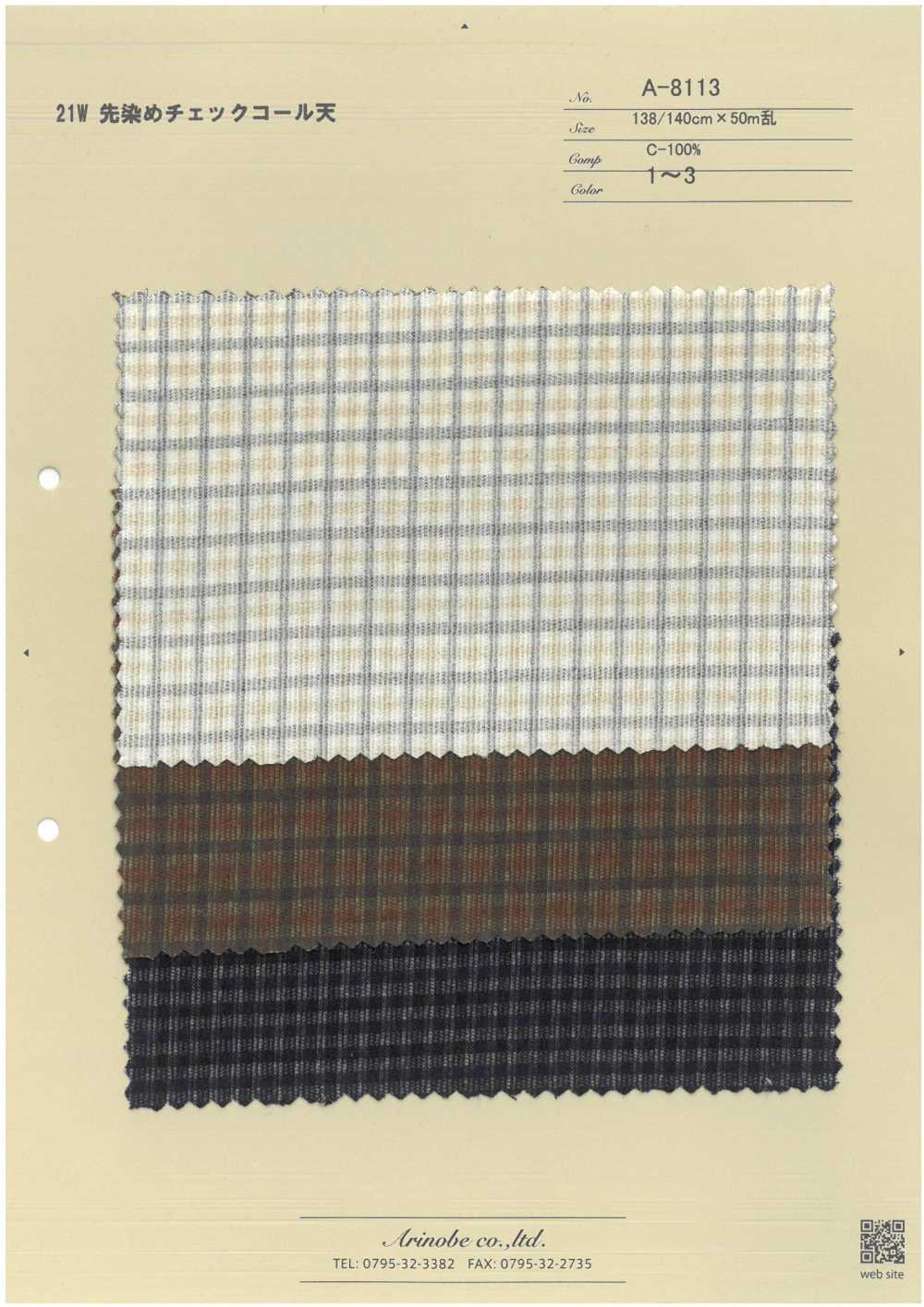 A-8113 21W Garngefärbter, Karierter Cord[Textilgewebe] ARINOBE CO., LTD.