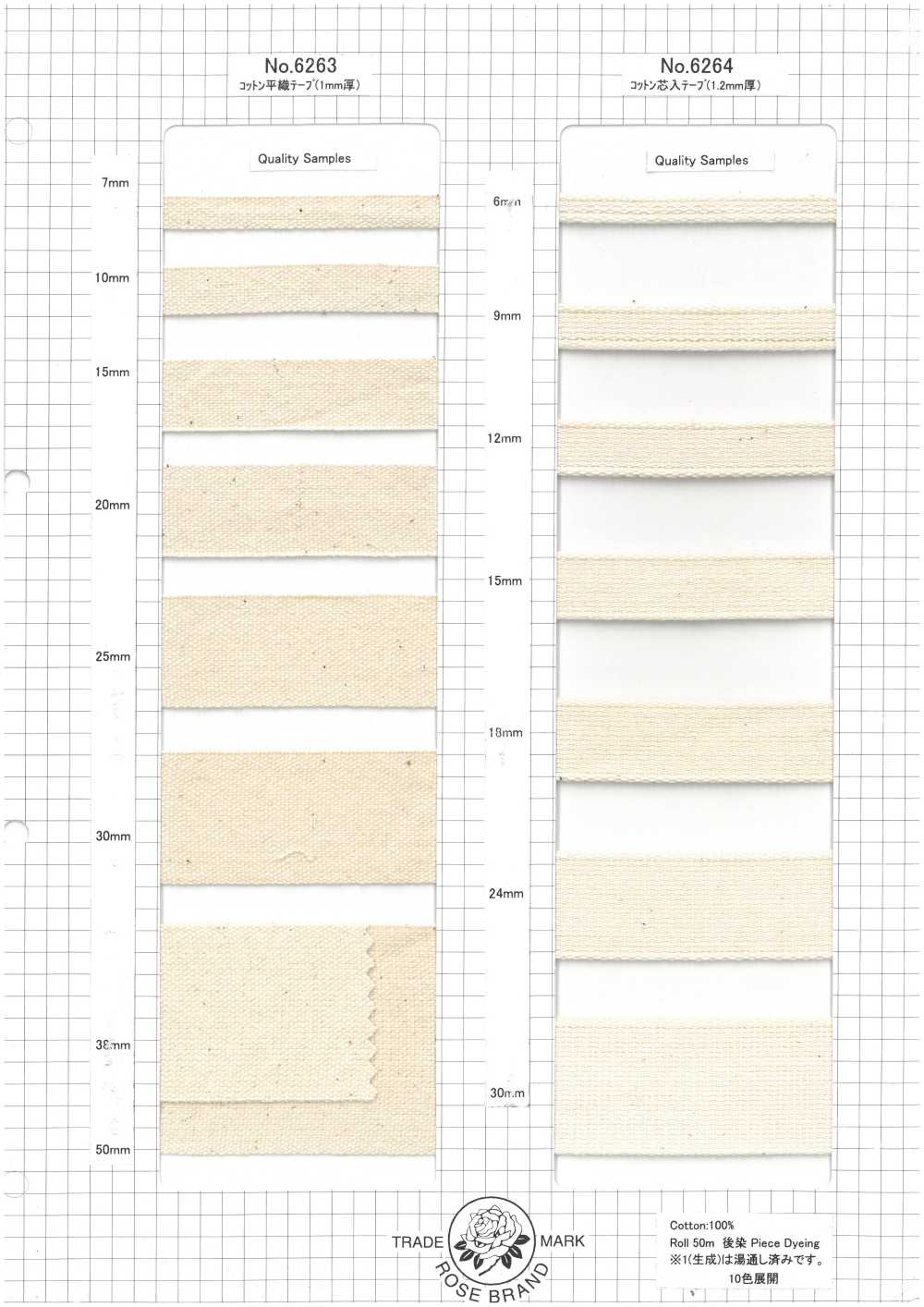 R-SAMPLE-COTTONTAPE Musterkarte „Rose Cotton Tape“ (Set Mit 5 Büchern) ROSE BRAND (Marushin)