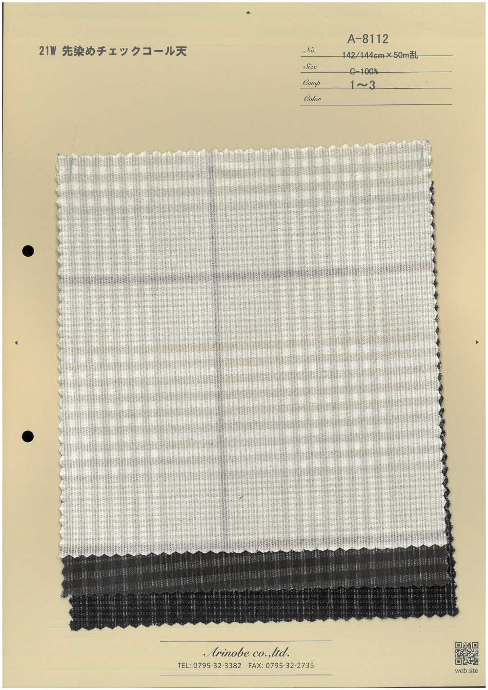 A-8112 21W Garngefärbter, Karierter Cord[Textilgewebe] ARINOBE CO., LTD.