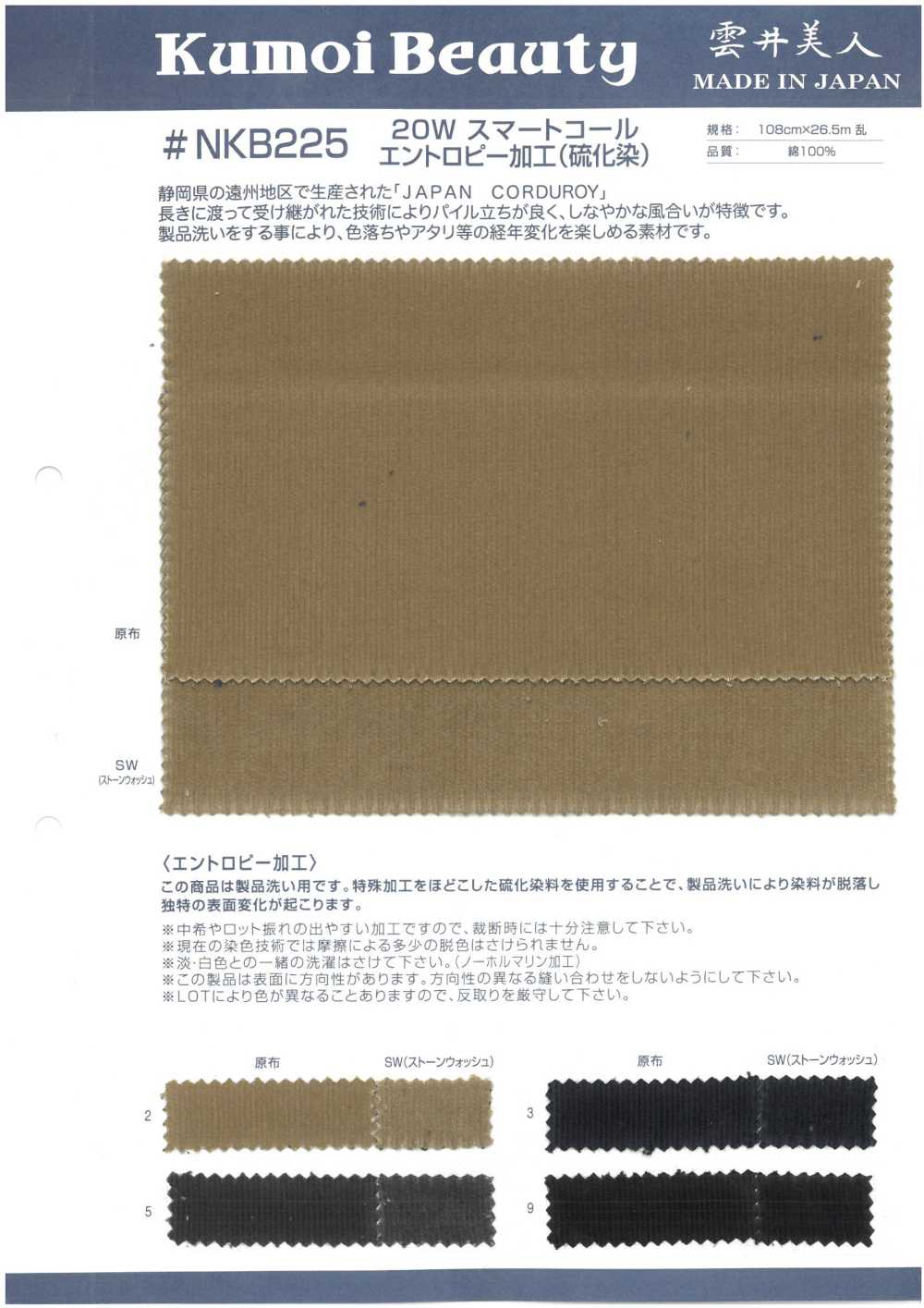 NKB225 20 W Intelligente Cord-Entropieverarbeitung (Sulfidfärbung)[Textilgewebe] Kumoi Beauty (Chubu Velveteen Cord)
