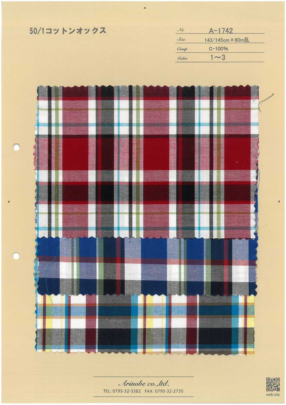 A-1742 50/1 Baumwoll-Oxford[Textilgewebe] ARINOBE CO., LTD.