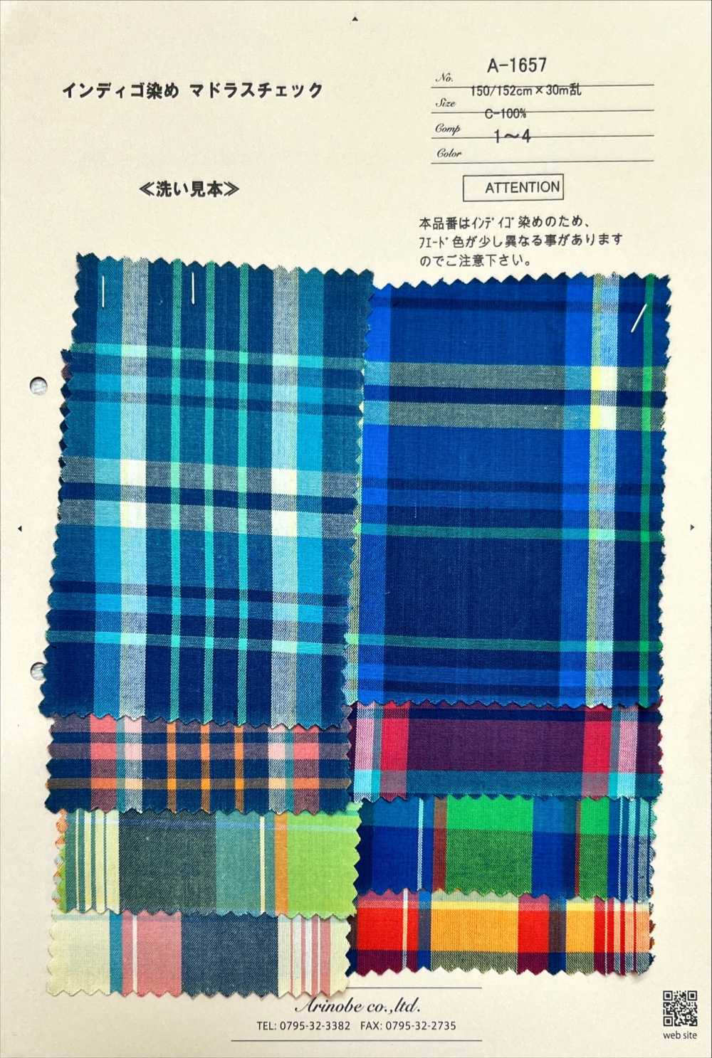 A-1657 Indigogefärbtes Madras-Karo[Textilgewebe] ARINOBE CO., LTD.