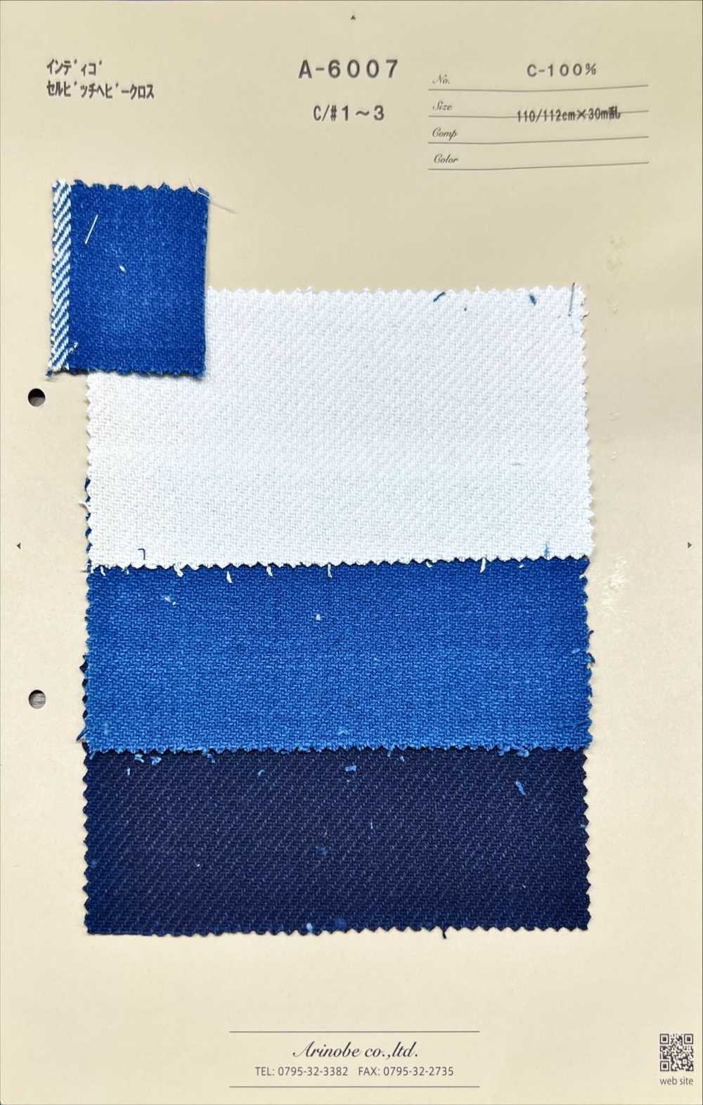 A-6007 Schwerer Selvedge-Stoff In Indigoblau[Textilgewebe] ARINOBE
