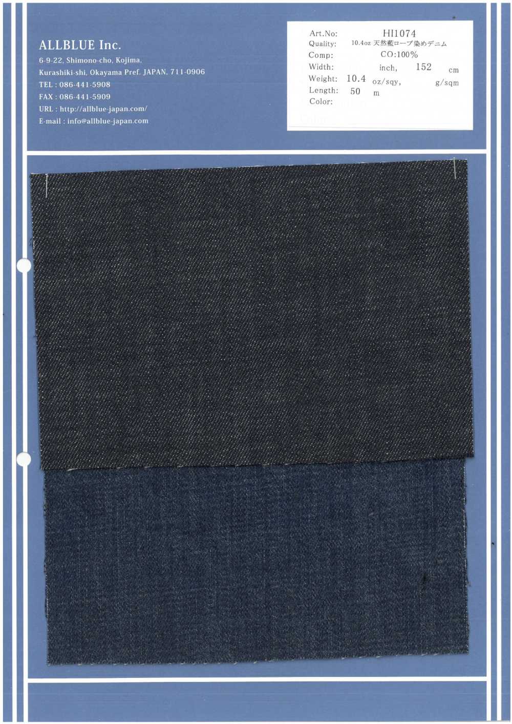 HI1074 10,4 Oz Natürlicher, Indigoblau Gefärbter Denim[Textilgewebe] Alles Blau