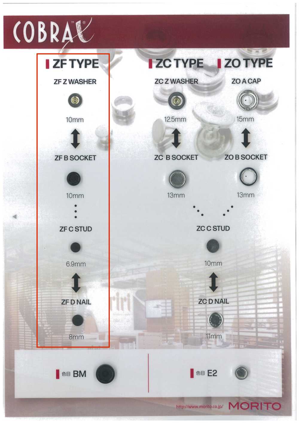 ZF-Z/B/C/D COBRAX® ZF 4SET (Dekorsockel/Sockel/Bolzen/Pfosten)[Druckverschluss/Ösenscheibe] Morito