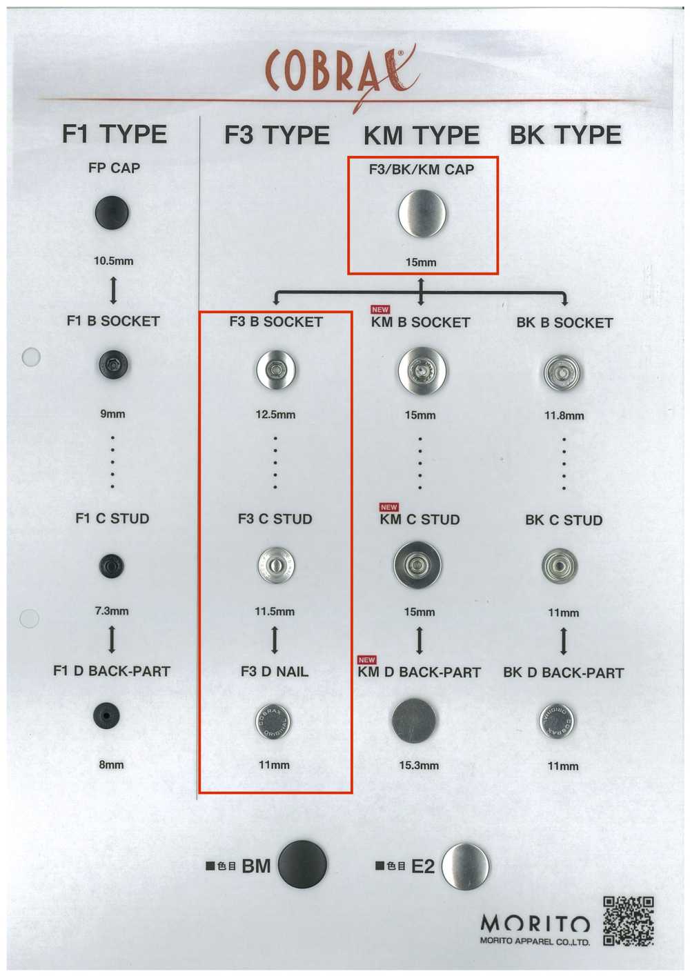 F3-A/B/C/D COBRAX® F3 4er-Set (Kappe/Buchse/Bolzen/Pfosten)[Druckverschluss/Ösenscheibe] Morito