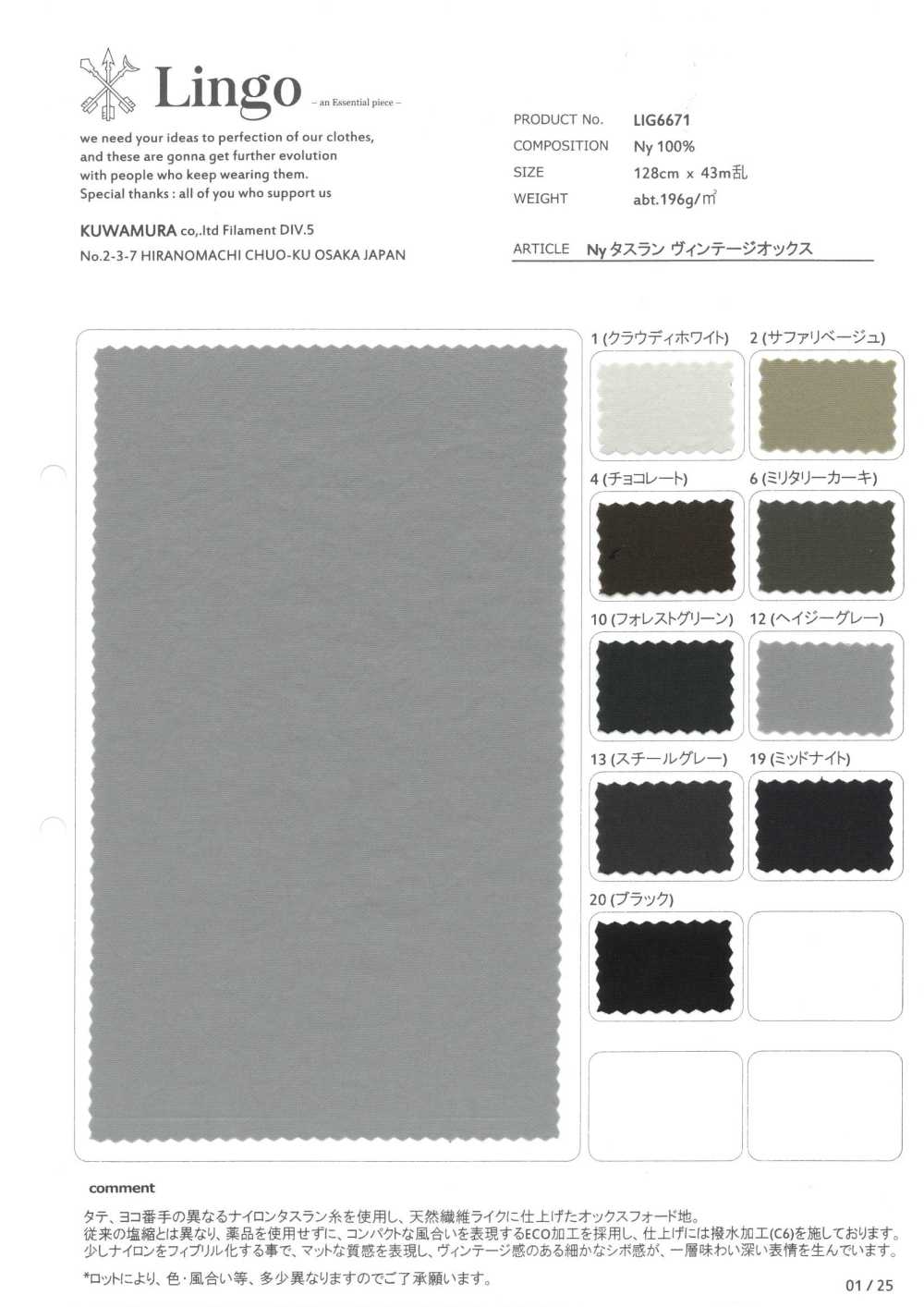 LIG6671 Nylon Taslan Vintage Oxford[Textilgewebe] Lingo (Kuwamura-Textilien)