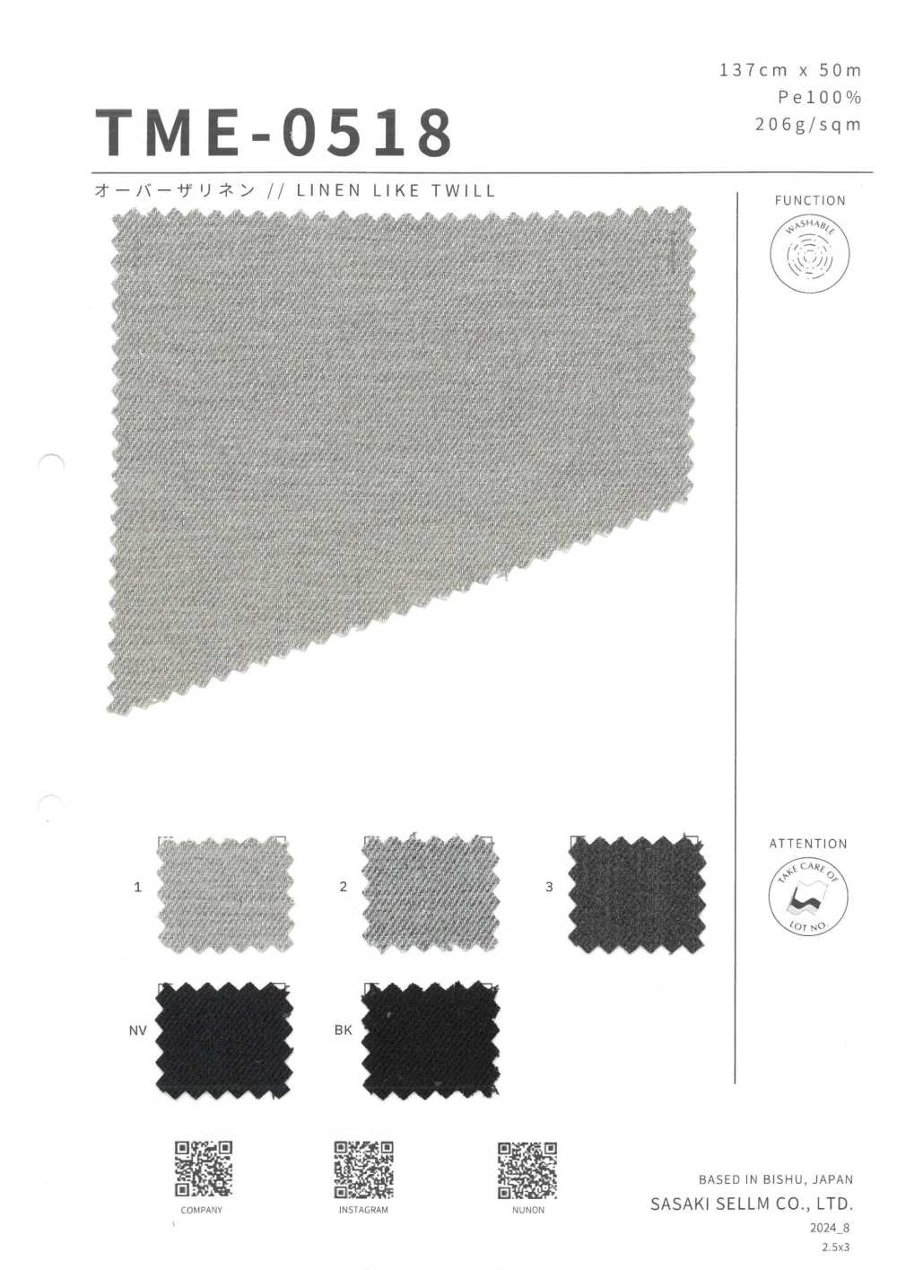 TME-0518 ÜBER DEM LEINEN // LEINENÄHNLICHER TWILL[Textilgewebe] SASAKISELLM