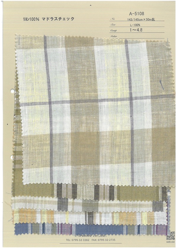 A-5108 100 % Leinen, Madras-Karo[Textilgewebe] ARINOBE