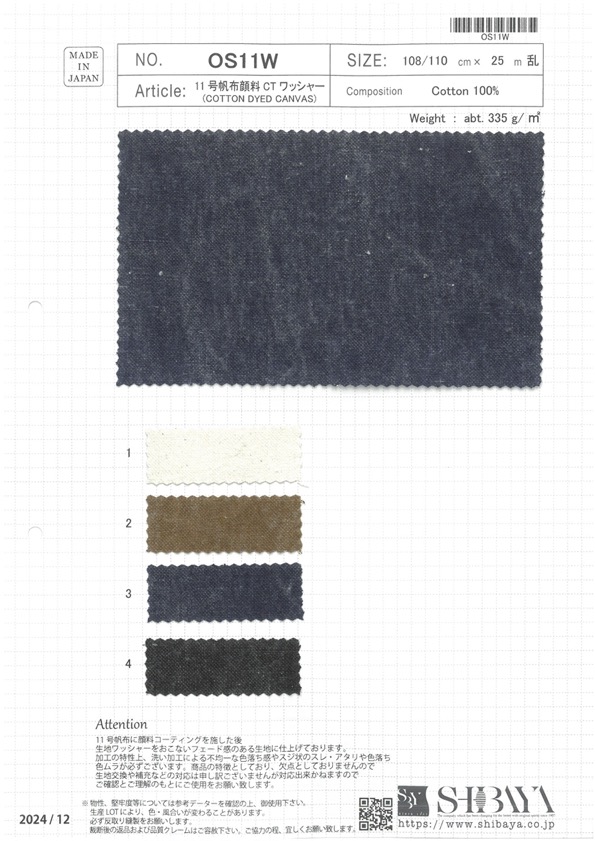 OS11W Nr. 11 Canvas Pigment CT Washer Verarbeitung[Textilgewebe] SHIBAYA