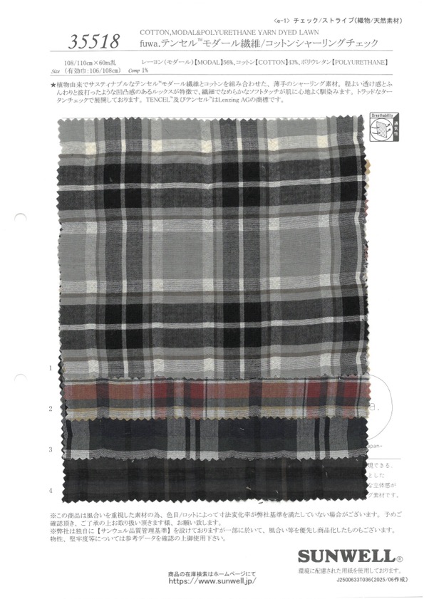 35518 Fuwa. Tencel(TM) Modalfaser/Baumwolle, Raffkaro[Textilgewebe] SUNWELL