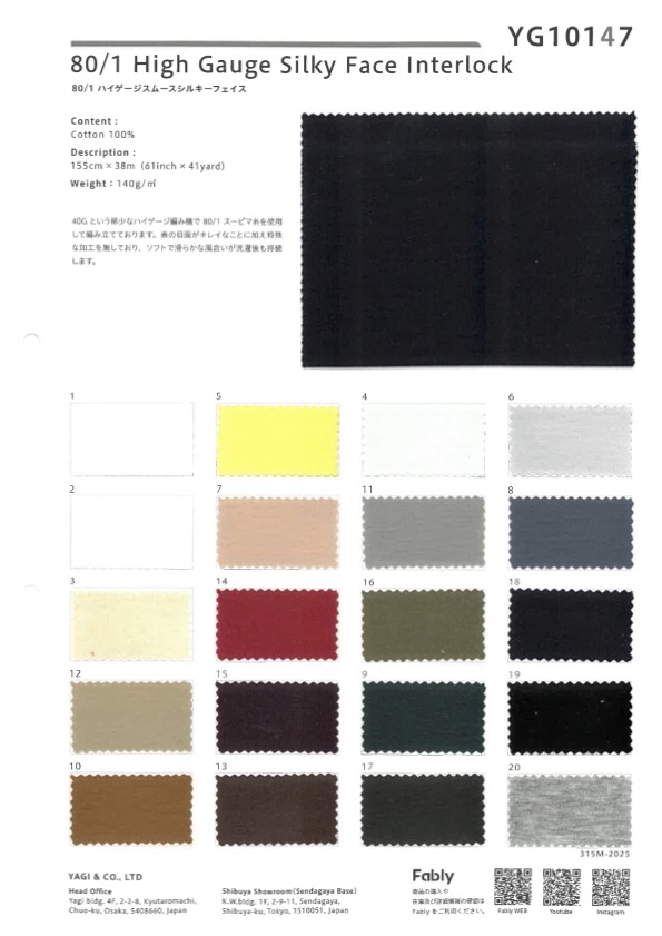 YG10147 80/1 Hochrunder Interlock-Strick, Glatte, Seidige Oberfläche[Textilgewebe] YAGI