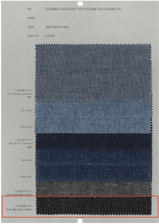 COD2992-03 4,4 Oz Rauchschwarzer Chambray[Textilgewebe] SAMMELN