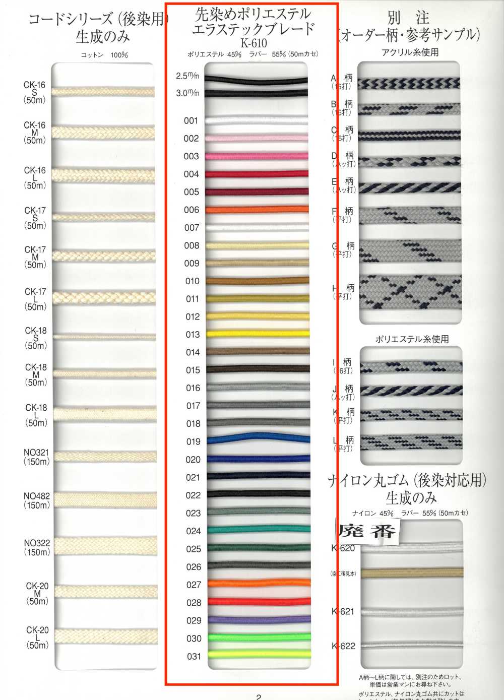 K-610 Garngefärbtes Polyester-Elastikgeflecht[Bandbandschnur] RIVER