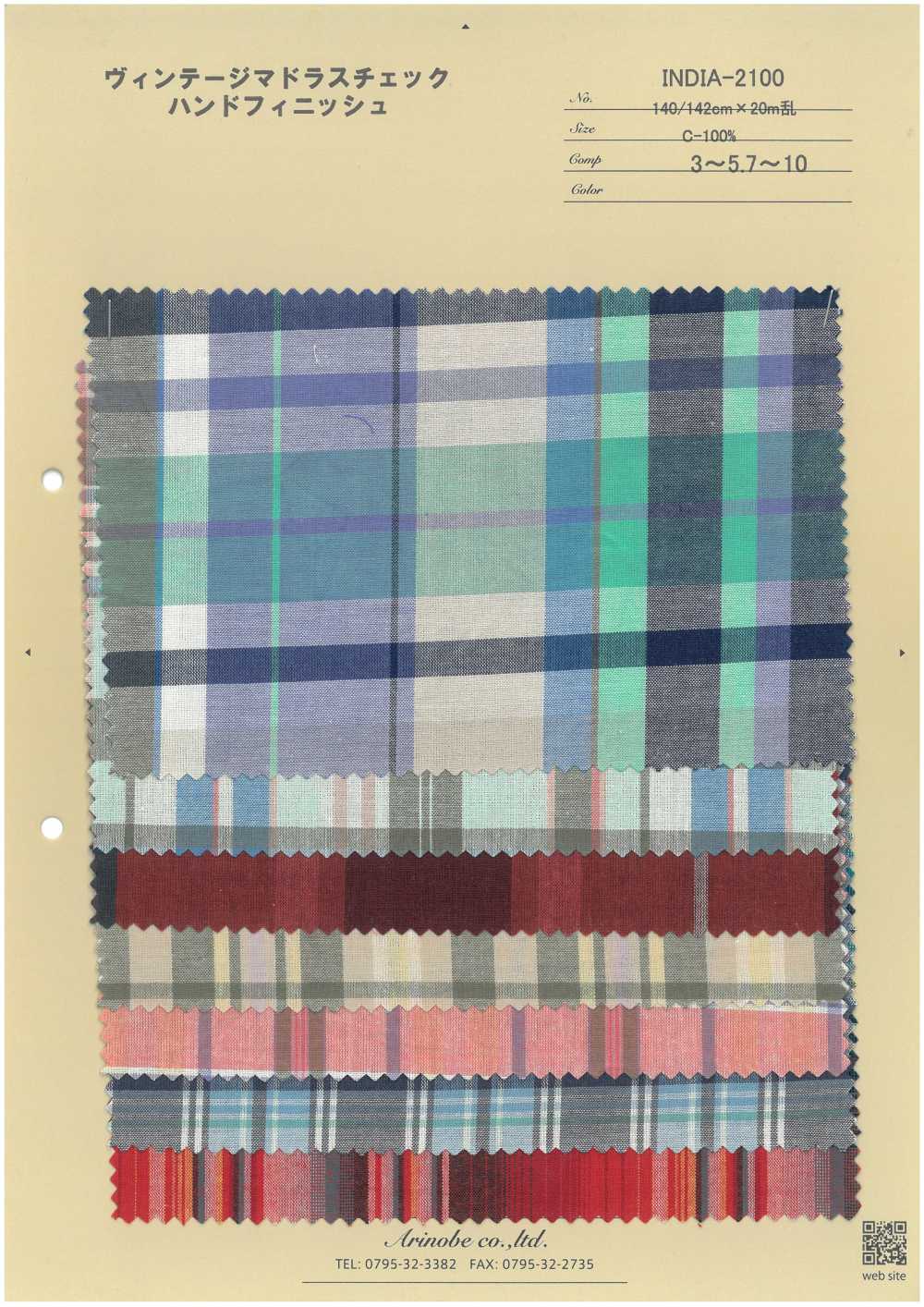 INDIA-2100 Vintage Madras Check, Handgefertigt[Textilgewebe] ARINOBE