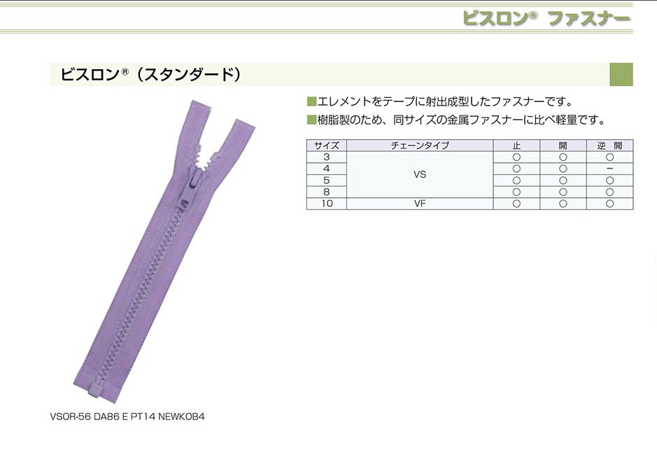 3VSC-SLSH-H Kopfausrichtung Vislon® Reißverschluss Größe 3 Geschlossenes Ende YKK