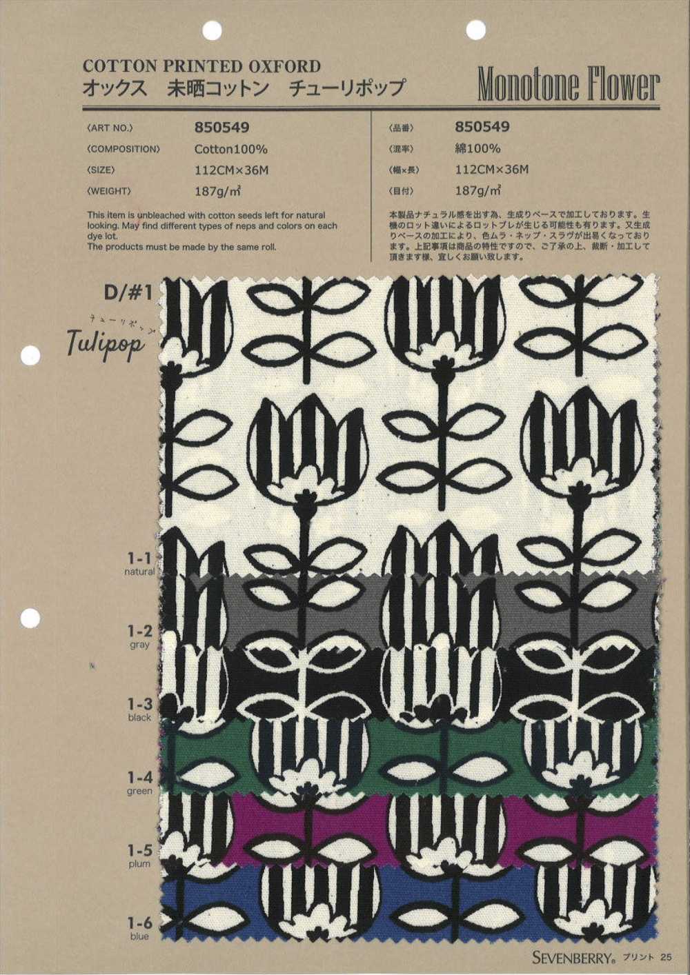 850549 Ungebleichter Oxford-Baumwoll-Tulipop[Textilgewebe] VANCET