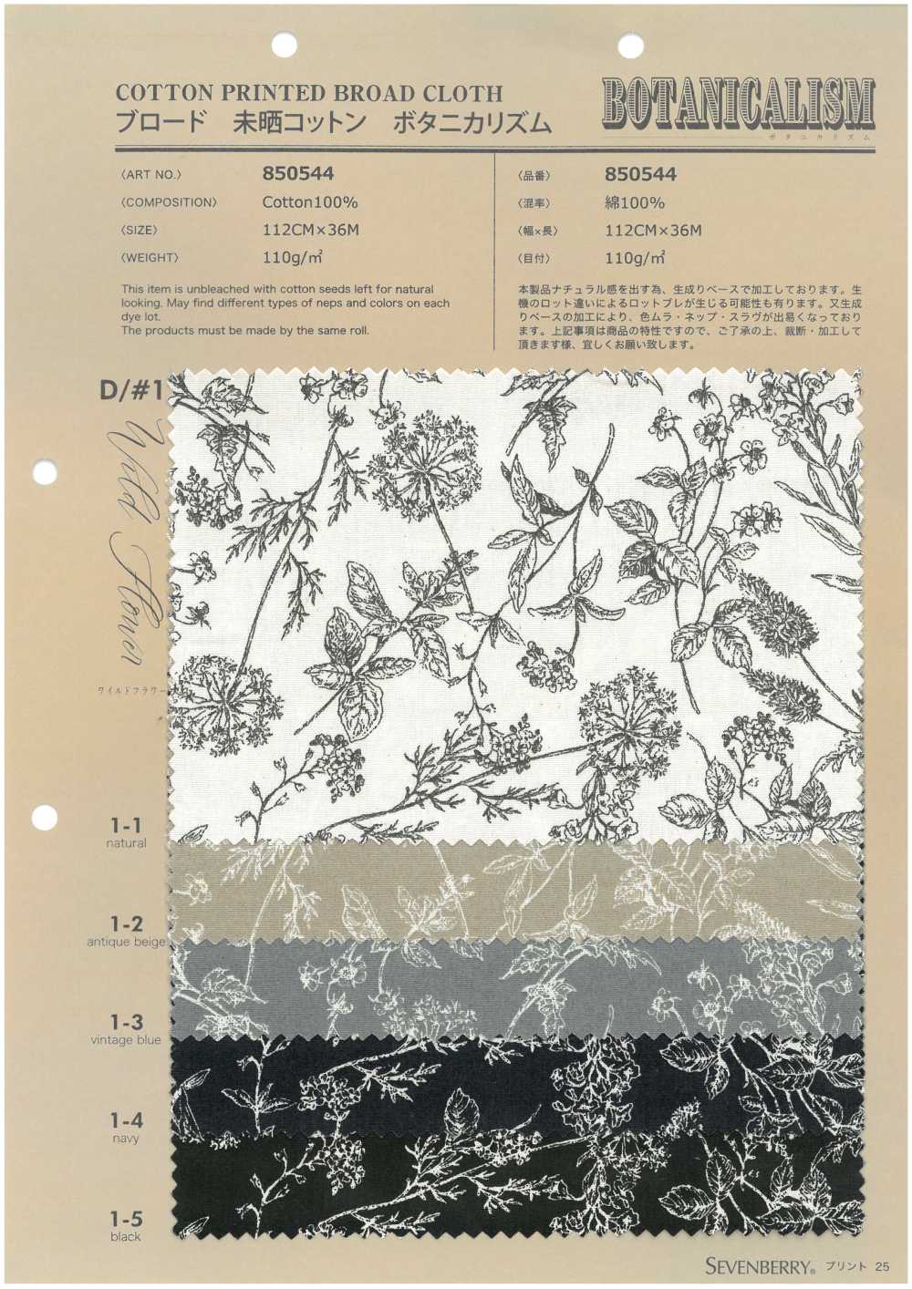 850544 Breitgewebe, Ungebleichte Baumwolle, Botanischer Rhythmus, Wildblumen[Textilgewebe] VANCET