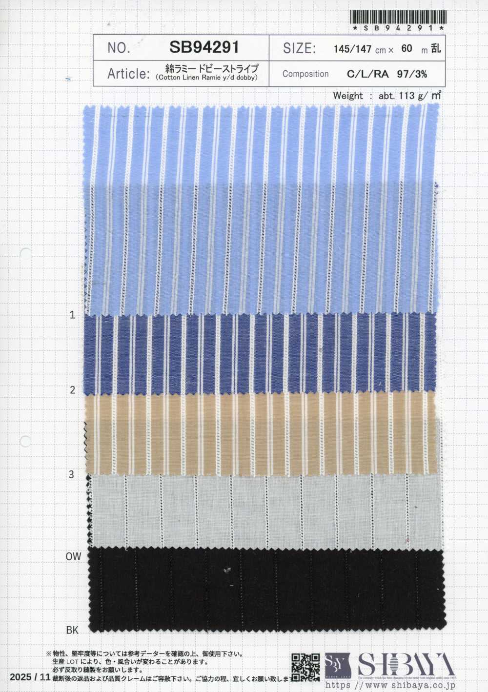 SB94291 Baumwolle/Ramie-Dobby-Streifen[Textil / Stoff] SHIBAYA