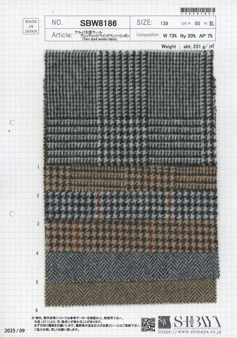 SBW8186 Alpakamischwolle Glencheck/Fensterkaro/Fischgrat[Textilien / Stoffe] SHIBAYA