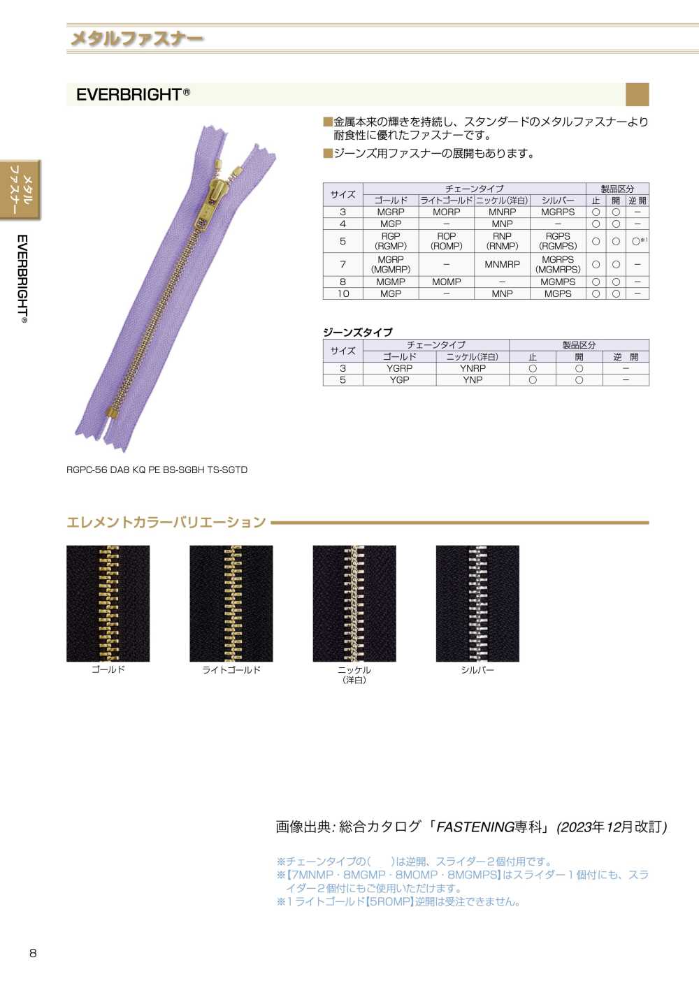 5RGPC EVERBRIGHT&#174; Reißverschluss Größe 5 Gold Geschlossenes Ende YKK