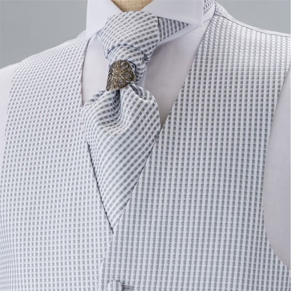 YT-19 Made In Japan Jacquard Ascot Tie (Euro Thai) Plaid Light Gray[Formelle Accessoires] Yamamoto(EXCY)