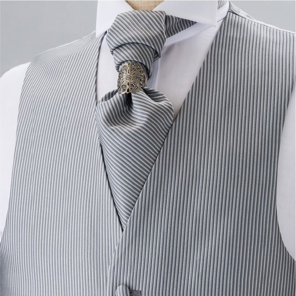 YT-3005 Made In Japan Jacquard Ascot Tie(Euro Tie) Striped Gray[Formelle Accessoires] Yamamoto(EXCY)