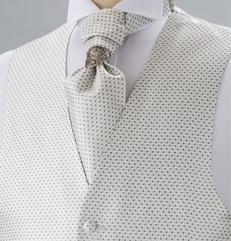 YT-902 Ascot-Krawatte Aus Inlandsseide (Europa-Krawatte Thai) Kleines Muster Silber[Formelle Accessoires] Yamamoto(EXCY)