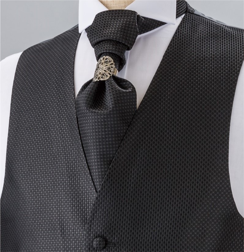 YT-986 Ascot-Krawatte Aus Inlandsseide (Europa-Krawatte) Moosstichmuster Schwarz[Formelle Accessoires] Yamamoto(EXCY)