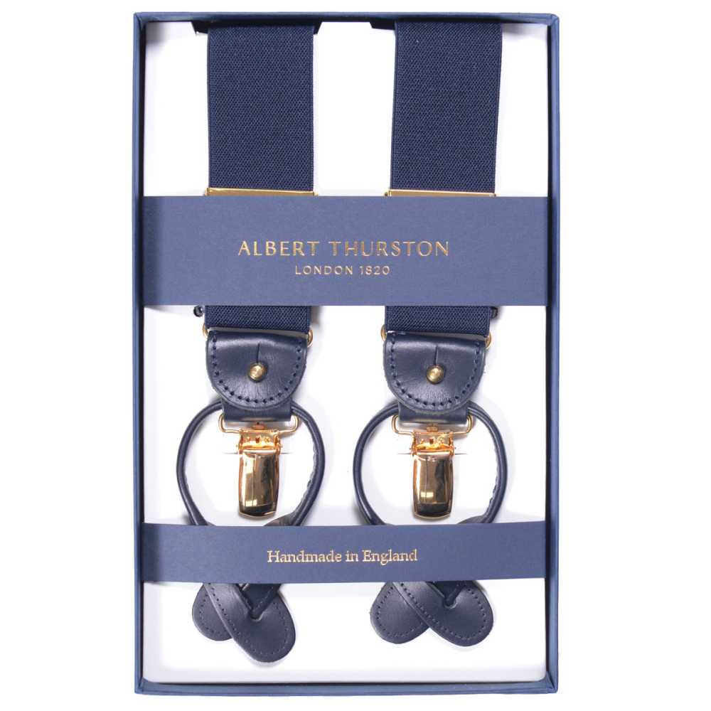 AT-NAVY-GO Albert Thurston Hosenträger Navy Blue Plain 35MM Metallbeschläge Gold Model[Formelle Accessoires] ALBERT THURSTON