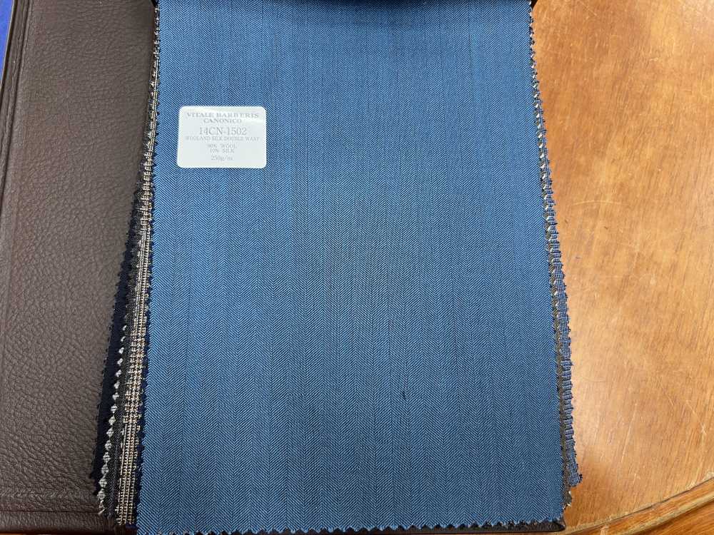 14CN-1502 CANONICO WOOL & SILK DOUBLE WARP Blaues Fischgrätmuster[Textil] CANONICO