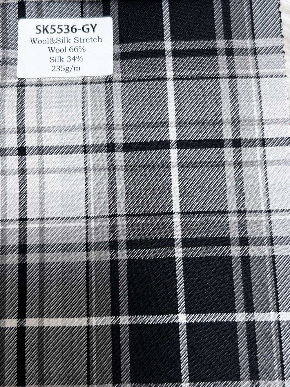 SK5536-GY Standardmäßiger Japanischer Woll-Seiden-Stretchstoff Mit Karomuster, Grau[Textil]