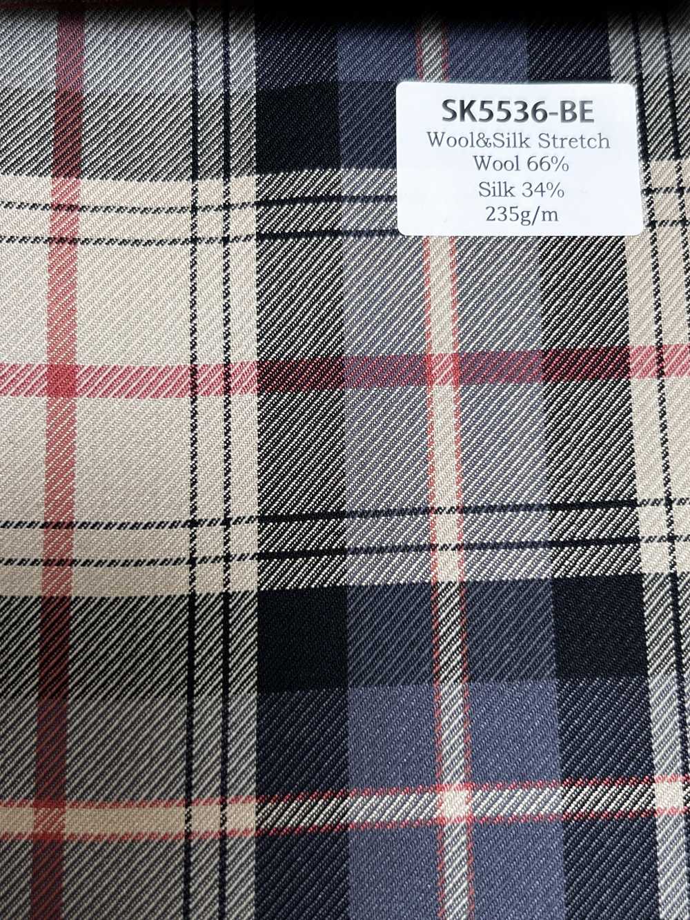 SK5536-BE Standardmäßiger Japanischer Stretch-Karo-Stoff Aus Seide Und Wolle, Beige[Textil]